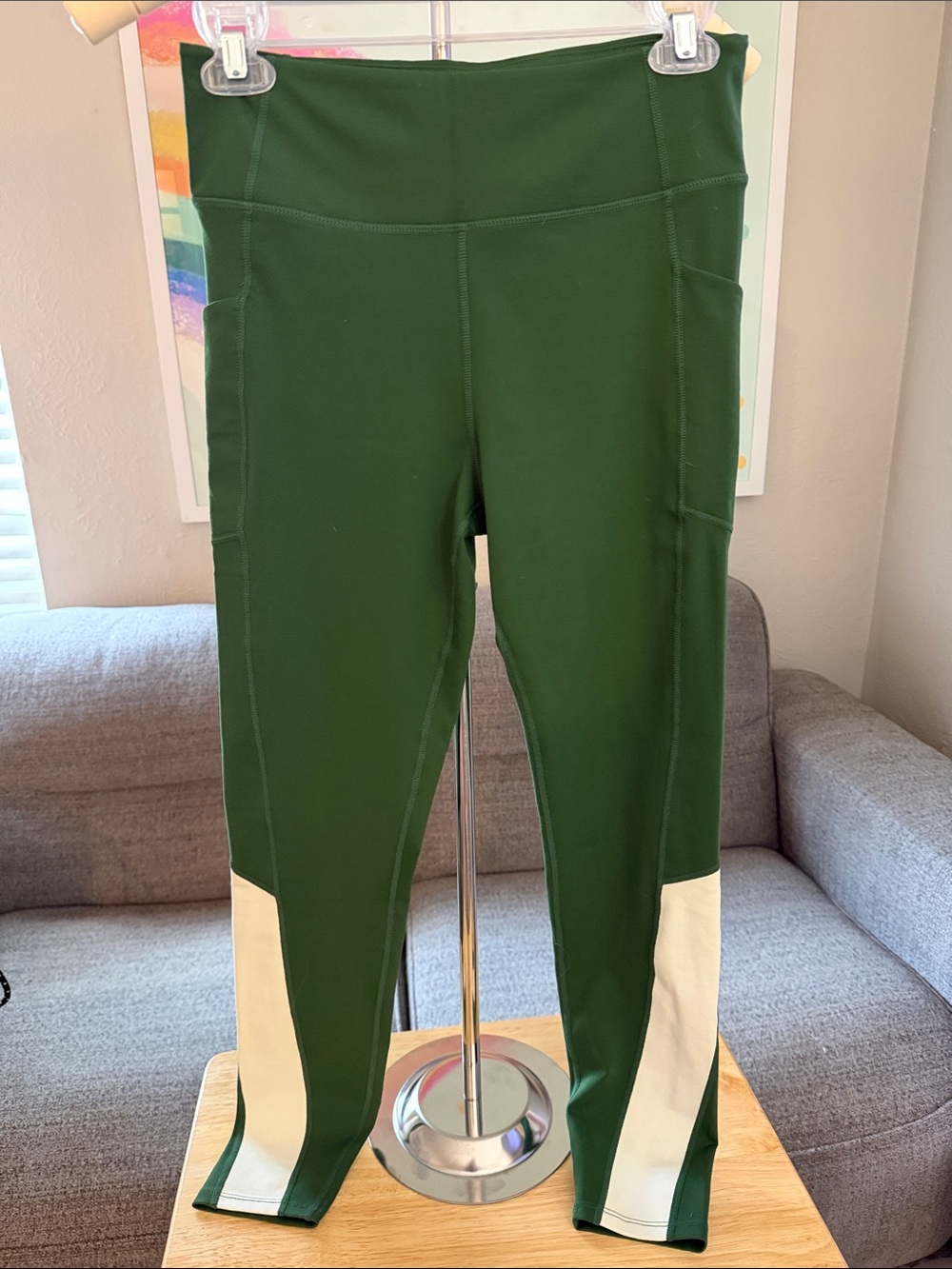 Tuckernuck Forest Green and Cream Leggings with Side Panels